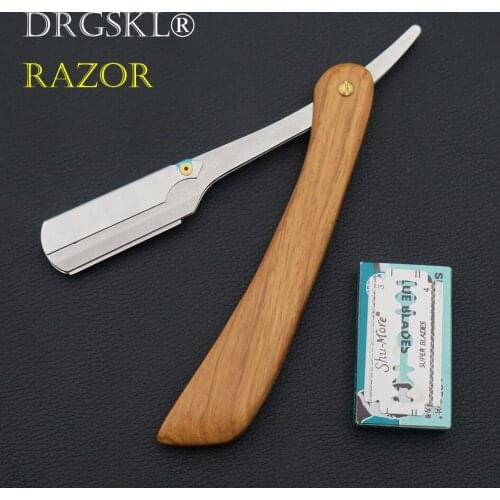 Classic woodhandle mens blade shaving razor professional barbers shaving knife replaceable blade portable razor eyebrow razor