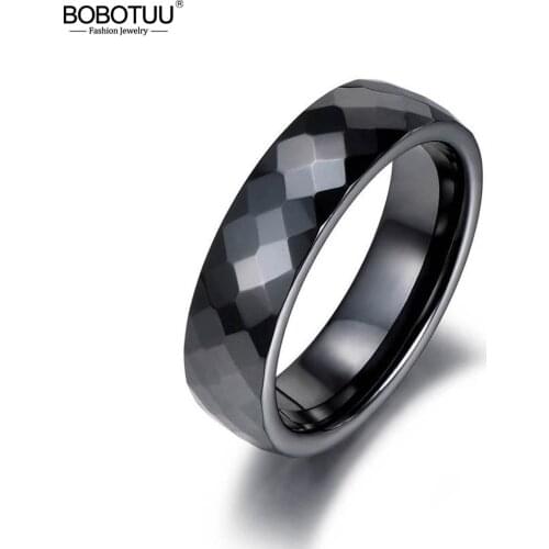 BOBOTUU Trendy Black & White Cutting Ceramics Rings Jewelry Classic Wedding Engagement Rings For Women Anneaux Anillos BR18014