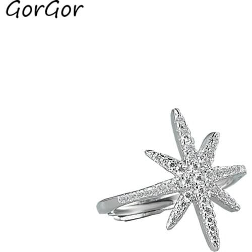 GorGor Rings Women 925 Sterling Pattern Rice Character Zirconia Simplicity Exquisite Wedding Bands Engagement Jewelry JZ015