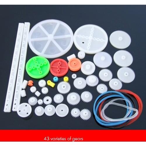 43 Kinds Plastic Gear Kit, Motor Gear Assortment Pulley Belt Shaft Robot Motor Worm for DIY Toy Car Model Accessories