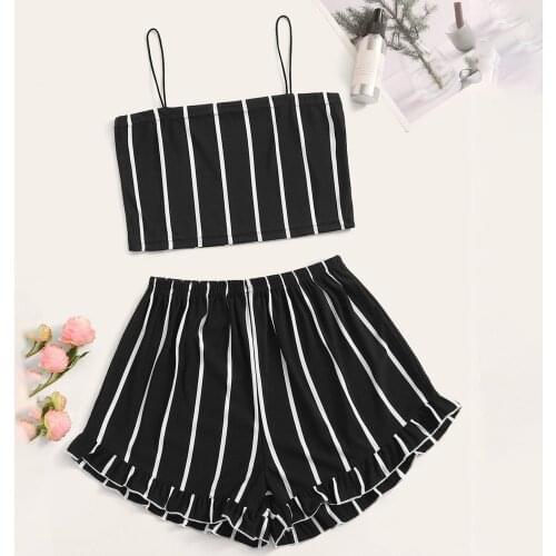 Striped Shorts Sets Women Sexy Sleeveless Suspender Blouse And Short Pants 2-piece Casual Home Set Summer Clothes Женский Костюм