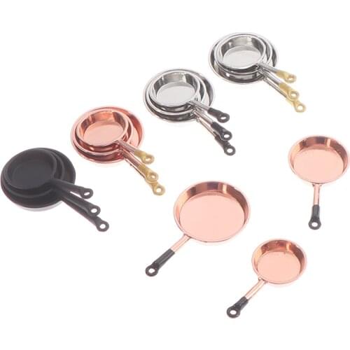 3Pcs 1/12 Dollhouse Miniature Accessories Mini Metal Saucepan Simulation Furniture Kitchen Pan Model Toys for Doll House Decor