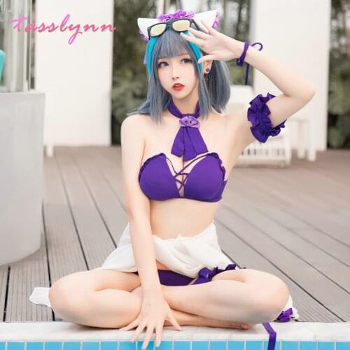 Cheshire Azur Lane Cosplay Costume Purple Swimming Suit Game Cosplay Costumes for Women Hot Dress Azur Cos