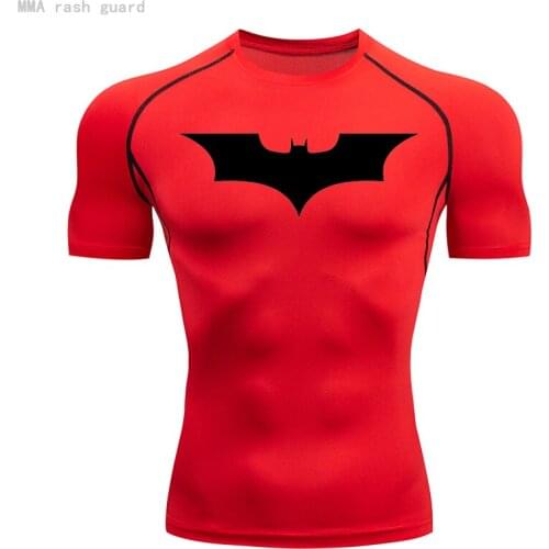 Mens Fitness Shirts Summer short sleeve Red T-shirt Gym Top Sports Compression Sweatshirt Sweat Suits Quick-drying Workout Top
