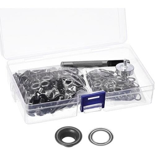 Uxcell Grommet Tool Kit 200 Sets Copper Grommets Eyelets with 3pcs Install Tools, 6mm Inside Dia. Dim Gray