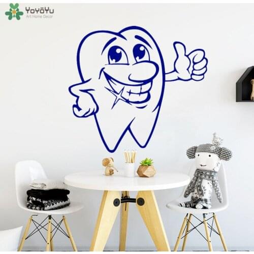 Dental Clinic Logo Wall Stickers Window Special Design Smiling Tooth For Kids Wall Decal Interior Removable Bathroom Decor SY265