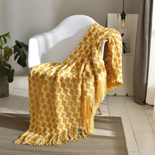 Yellow Nordic Knitted Throw Thread Sofa Blanket on the Bed Sofa Plaid Travel TV Multifunction Nap Blankets Soft Sweater Covers