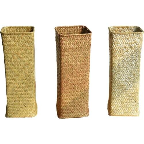 Hand-Woven Natural Seagrass Basket Garden Flower Vase Rural Style Home Decoration Dry Flower Decor Desk Storage Rattan Vase Gift