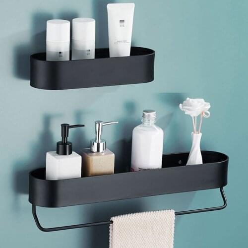 Space aluminum bathroom rack black kitchen wall rack shower storage rack towel bar bathroom pendant 30-50cm long