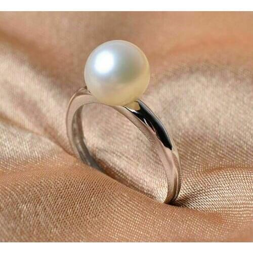 Stunning natural perfect round AAA 10-11mm Akoya White pearl ring 925silver