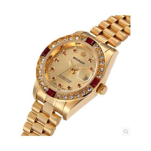 Luxury Crown Brand Watch Full Gold Steel Clock Fashion Ladies Male Couple Hight Grade Water Resistant Calendar Diamond Watches