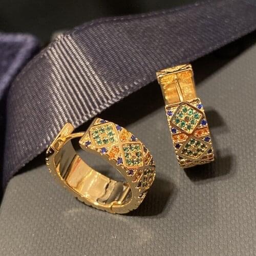 Queen Lotus High Quality Vintage Earrings For Women Stud Circle Earrings Colorful AAA Zircon Fashion Jewelry for Party