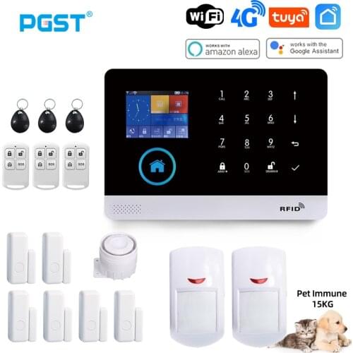 PGST PG103 Wifi 4G Tuya Alarm System With Pet Immune Motion Sensor IP Camera Wireless Smart Home Security Support Alexa EU Plug