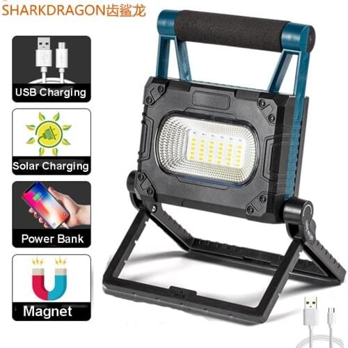 USB Rechargeable Led Work Light Portable Solar Powered Working Lamp Searchlight Strong Light Flashlight Foldable with Magnets