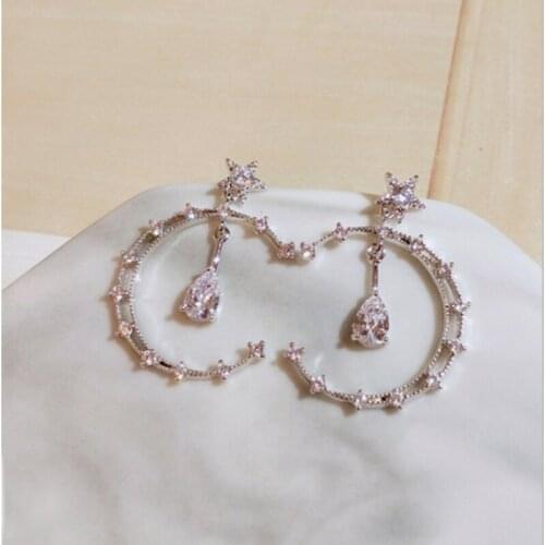 Women Jewelry Star Moon Earrings Delicate Design High Quality Shiny Crystal AAA Zircon Drop Earrings For Girl Lady Gifts
