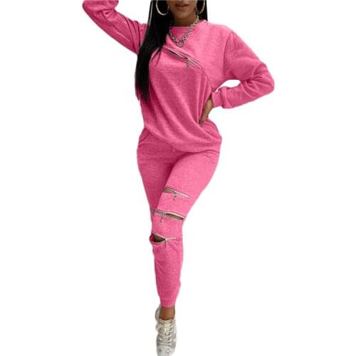 Women Casual 2-piece Outfit Set Fashion Fall Winter Long Sleeve Zipper Round Neck PulloverTop+Pants Set for Ladies Female Sets