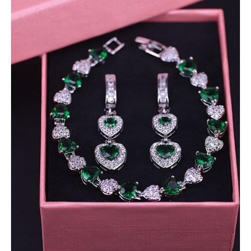 Factory Outlet 3 Colors Heart in Heart Style Square Silver 925 Costume Jewelry For Women Bracelet Earrings Set Accessory