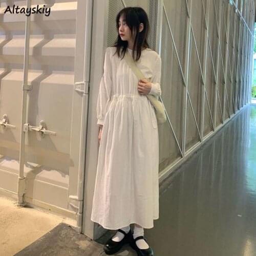 Solid Dresses Women Ankle-length Draped Japanese Style Simple Elegant Retro Chic Vestido Feminino Female Popular Harajuku Loose
