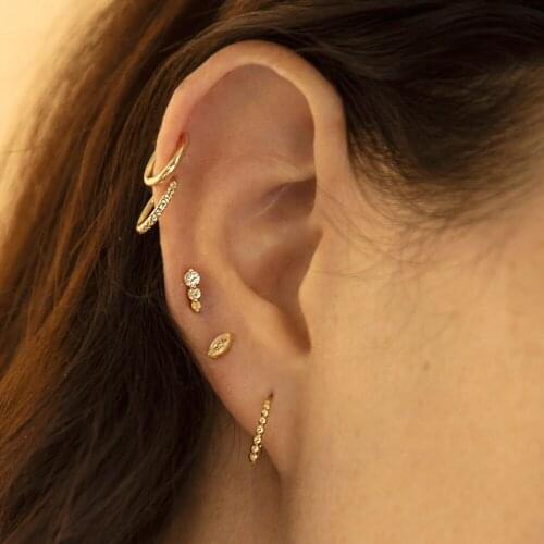 Gold vermeil 925 sterling silver minimal no cz small beaded earrings For Women mini huggie earring multi piercing circle hoops