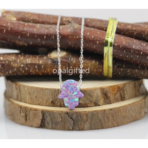 1pc Free Shipping 11x13mm OP38 Light Purple fashionable new design O chain 925 sterling silver opal hamsa hand pendant necklace