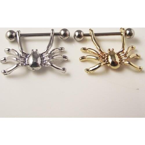 2piece 316L Stainless Steel Sexy Gold Spider Nipple Ring Shield Rings Body Piercing Jewelry Barbell Rings Women