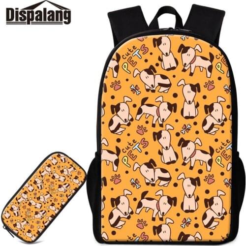 2 Pieces in 1 Set Trendy Knapsacks with Pencil Box Bag Greatest Yellow Caricature Prints on School Backpacks Student Supplies