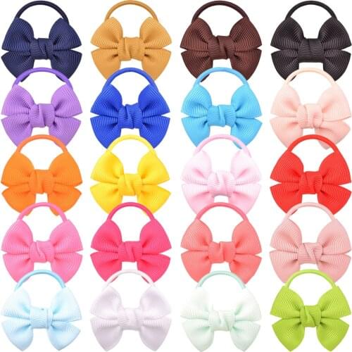 20Pieces/Lot Baby Colorful Mini Solid Hair Bows Cute Baby Bow Newborn Decoration Elastic Hair Band Kids Hair Accessories