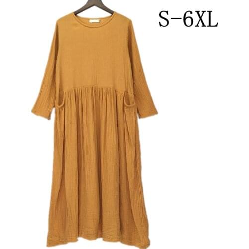 2020 Spring Women Cotton Linen Dress Autumn Loose long Sleeve Plus Size S- 5XL 6XL maxi dress,Winter loose casual dresses