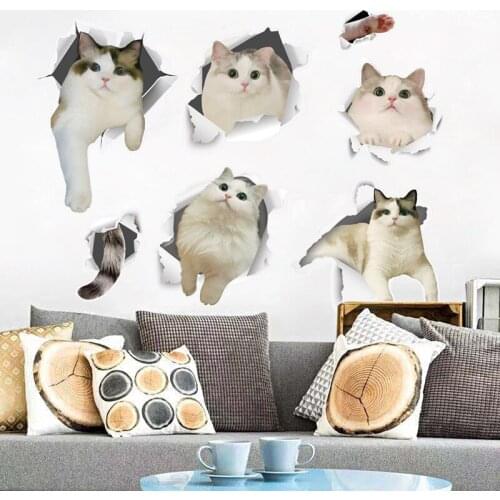 HOT 3D Cat Wall Sticker For Study Bedroom Living Room Bathroom Doors Windows kid Funny Stickers Home Decor