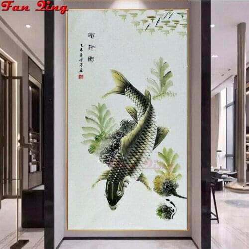 5D Diy Diamond Painting Chinese Style Fish Pictures Full Square Round Mosaic Diamond Embroidery Rhinestones Home Decor