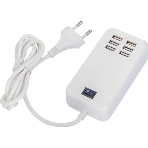 6 Port Portable USB Hub Desktop Wall Charger AC Power Adapter EU Plug US Plug Slots Charging Extension Socket Outlet With Switch