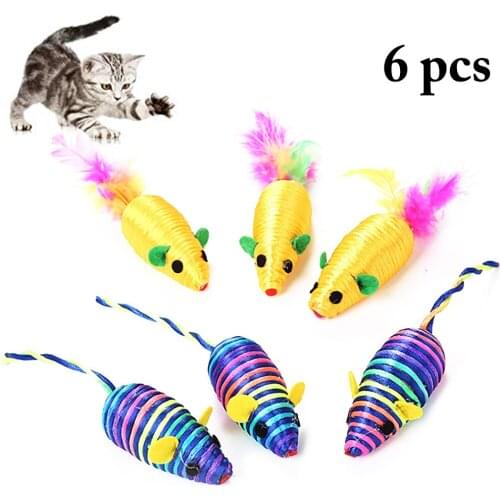 6pcs Funny False Mouse Pet Cat Toys Mini Funny Playing Toys Feather Training Interactive Toys For Cats Kitten Pet Accessories