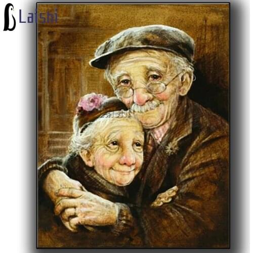 DIY Diamond Embroidery An old couple snuggled Hold your hand and grow old together full Square round Diamond Painting Home Decor