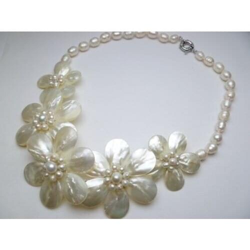 2019 Fashion Jewelry Fresh Water Mother Pearl Shell Flower White Necklace 20 inches