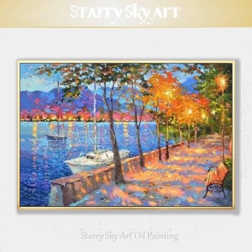 Pure Hand-painted High Quality Abstract Landscape Knife Acrylic Painting Seaside and Park Acrylic Painting for Wall Decoration