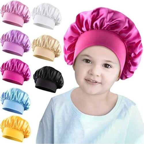 Kids Satin Bonnet Hats soft silk hats wide band cap sleeping adjustable hair care caps for boys and girls