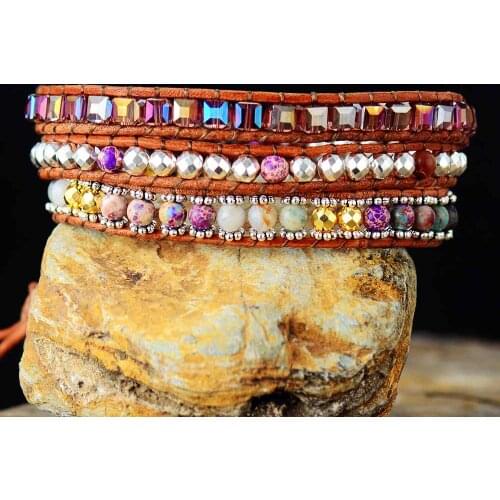 Exclusive Vintage Wrap Bracelets W/ Natural Stone Crystals Beaded Triple Statement Bracelet Bijoux Bohemian Beads Jewelry