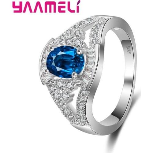 Elegant Women 925 Sterling Silver Wedding Anniversary Rings Setting With Blue Zircons Fashion Female Anillos Jewelry