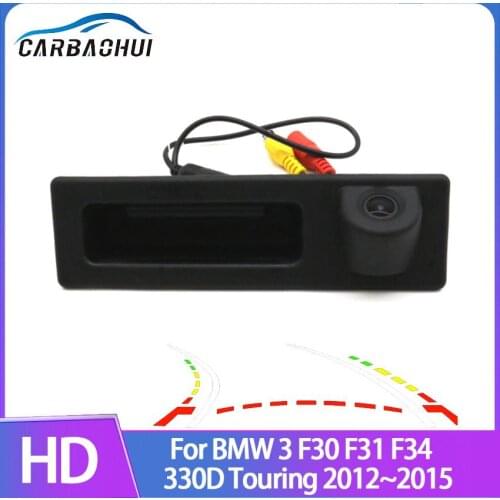 Dynamic Trajectory Parking Line Car Reverse Backup Rear View Trunk Handle Camera For BMW 3 F30 F31 F34 330D Touring 2012~2015