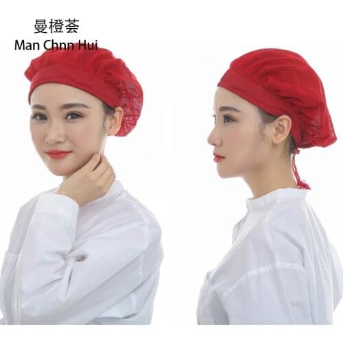 White Food caps net caps breathable sanitary dust cap men and women workshop canteen food hat chef hat breathable mesh design