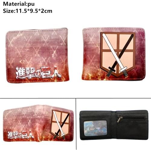 Anime Attack on Titan Pu Wallet Law Leather Short Boys Girls Coin Zipper Bifold Pocket Photo Card Holder Layers Purse Gift