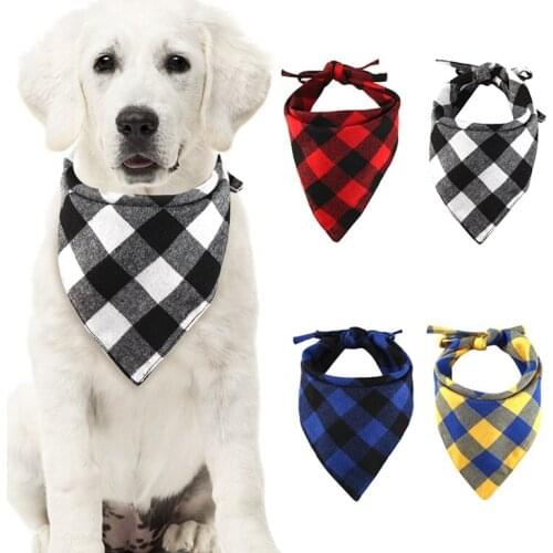 Cute Cotton Dog Plaids Bandana Scarf Washable And Reusable Bibs With 2 Straps For Small Pets Dogs