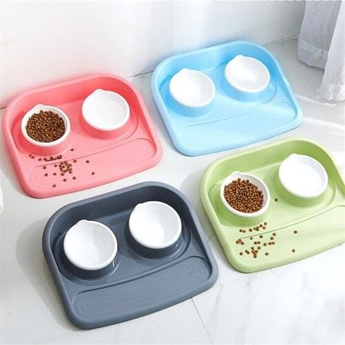 Dog Bowl Gray Environmental Protection Grade Plastic Pets Double Cat Bowl for Dogs Food Bowl Cat Water Feeder Cat Food Bowl
