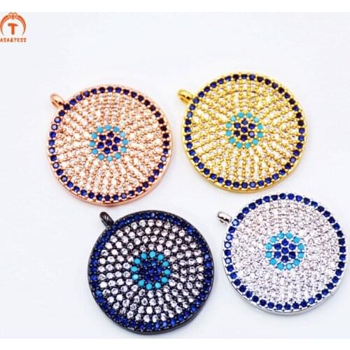 ASA&TESS Fashion Statement Copper Micro Pave CZ Rhinestone Round Charms Pendant For Women Necklace cubic zirconia findings