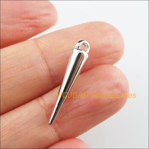 Fashion 60Pcs Dull Silver Plated Cone Acrylic Charms Waterdrop Pendants 4x24mm
