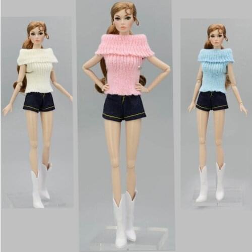 Soft Knitted Woven Tops Clothes Pure Color Sweater For Barbie Doll Clothes For Blythe Doll Gifts 1/6 Doll Accessories Kids Toys