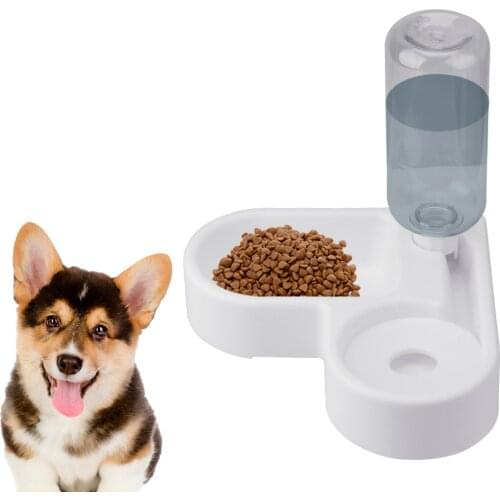 Pet Cat Feeder Bowl Wall Corner Save Space Plastic 500ml Bottle Drinking Automatic Water Double Bowls Kitten Dogs Products
