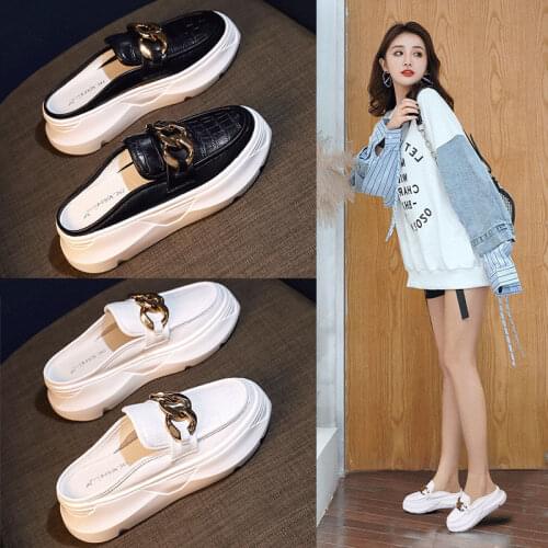 Inner-increasing Semi-slippers 2021 New Baotou Sandals, White Thick-soled Sandals, Outer Wear Full Leather Womens Shoes, Summer