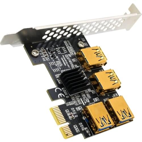 TISHRIC 1 To 4 Adapter To Card PCI-E Riser Express Card 1X 4X 8X 16X Graphics Interface USB 3.0 Slot Multiplier Hub