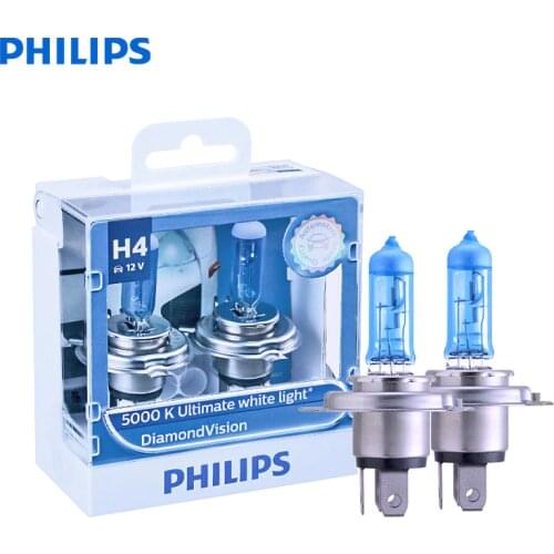 Philips Diamond Vision 9003 HB2 H4 12V 60/55W P43t 12342DVS2 5000K Cool White Light Car Halogen Headlight Hi/lo Beam (Twin Pack)